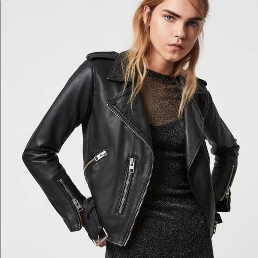 AllSaints Black Leather Biker Jacket
